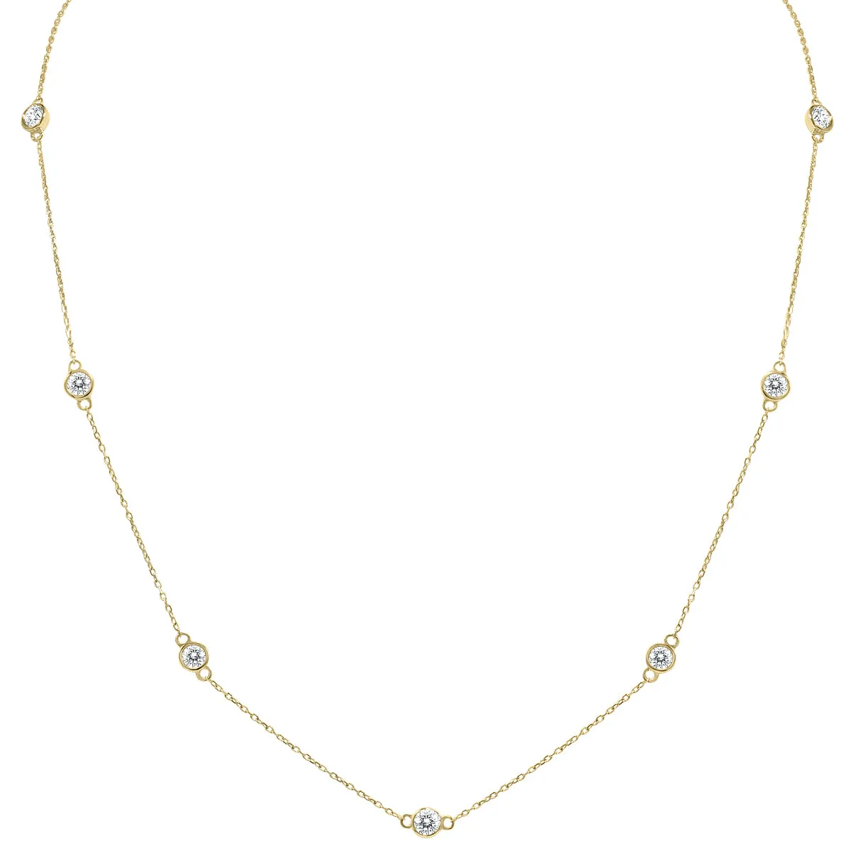 1 1/2 Carat Tw Bezel Set Diamond Station Necklace In 14K