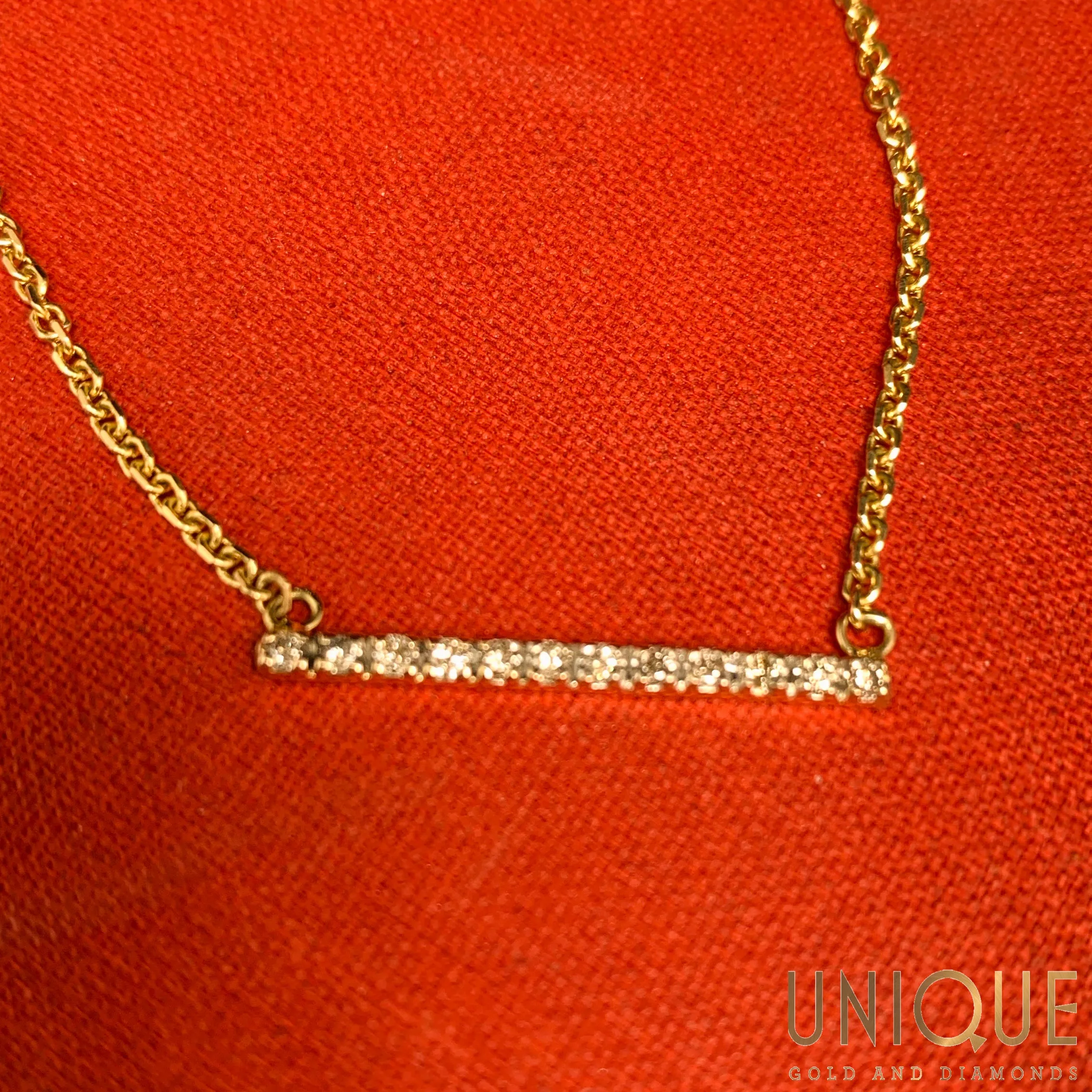 10k Gold Bar With Diamonds On Chain 16.5 Inch