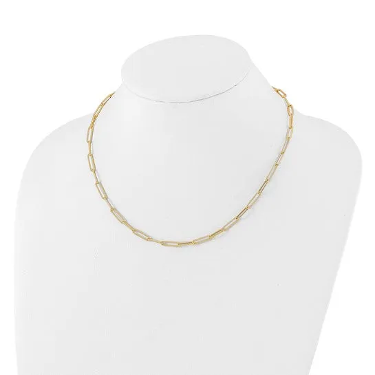 14K Gold Paperclip Link Necklace with Alternating Rope Textured Links