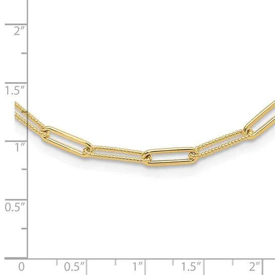 14K Gold Paperclip Link Necklace with Alternating Rope Textured Links