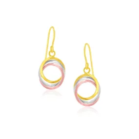 14k Tri-Color Gold Open Entwined Ring Earrings