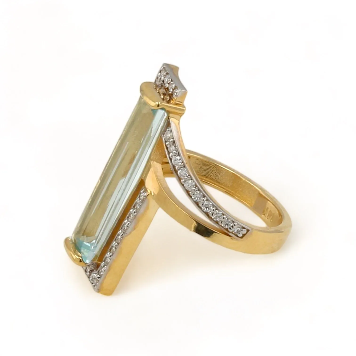 14K Yellow gold aquamarine   bar ring-42923