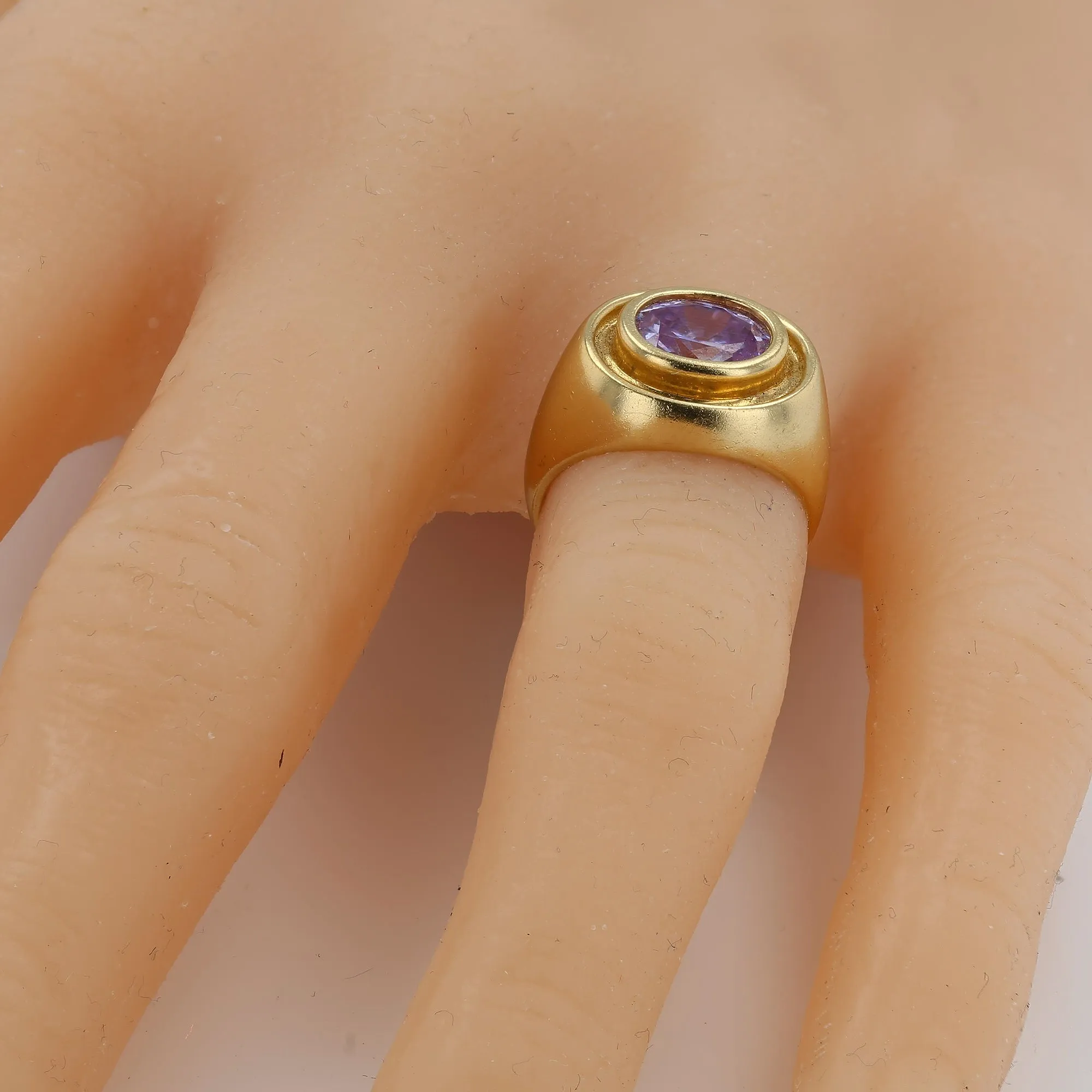 14K Yellow Gold oval bezel Ring with Amethyst - 220803