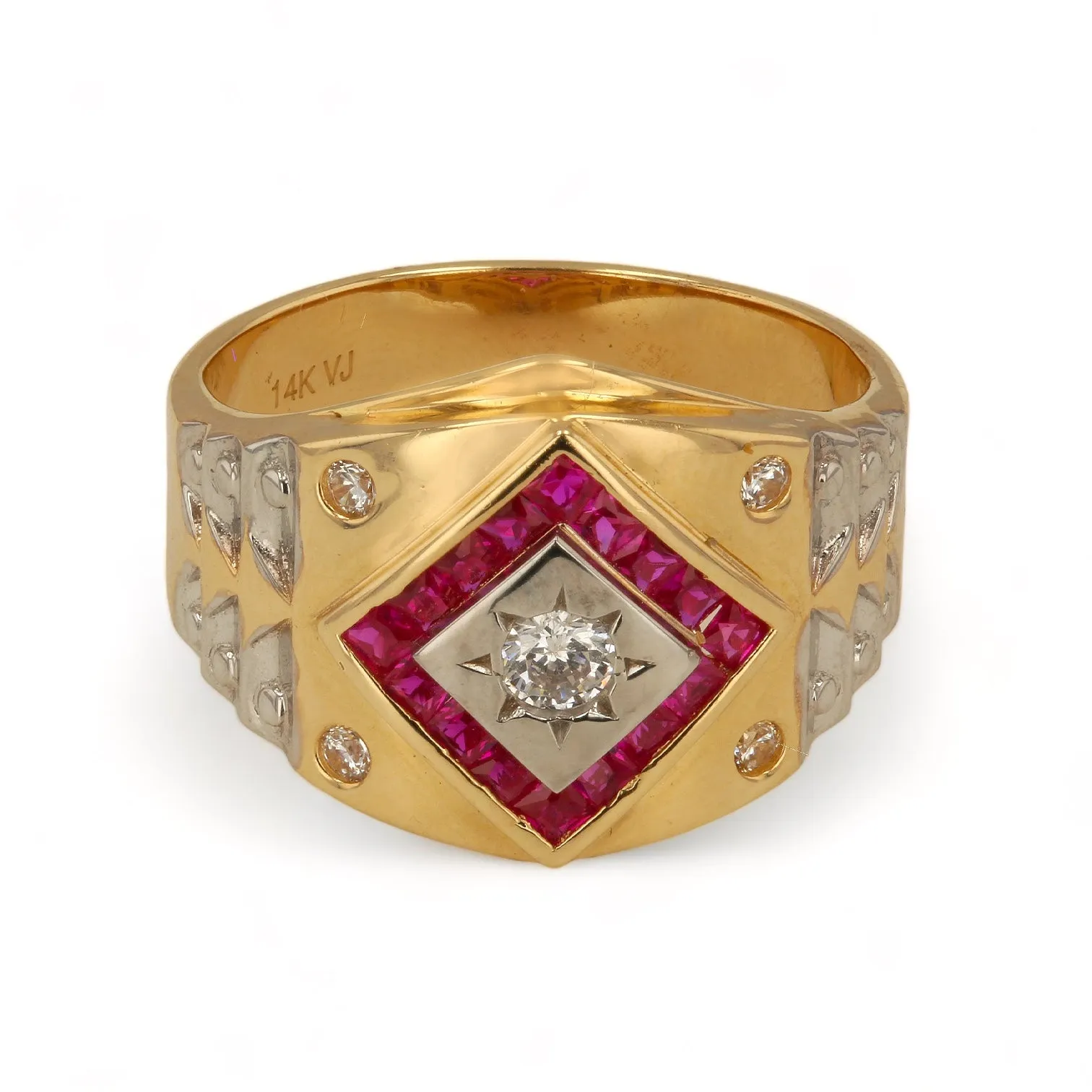 14K Yellow Gold Two Tones Square Ring with CZ - 226480