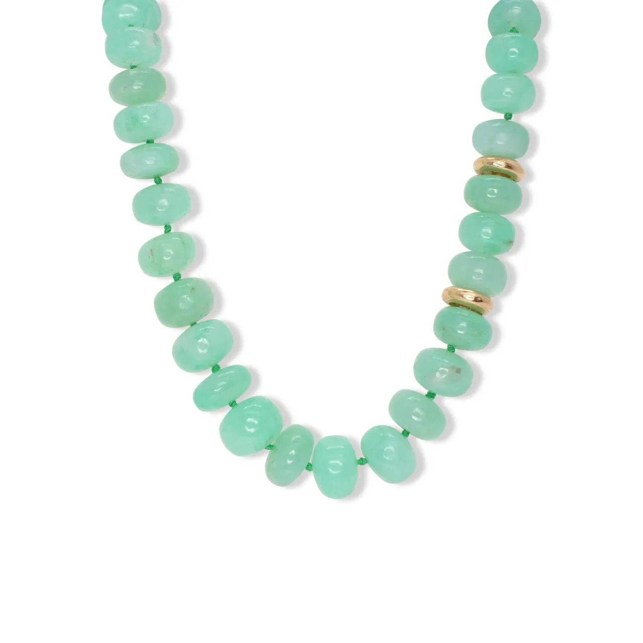 18K Carved Bead and Chrysoprase Strand Necklace