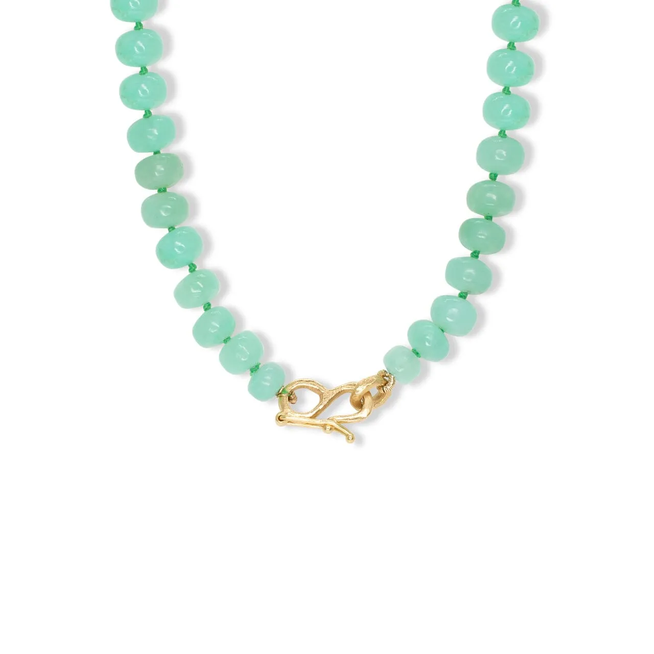 18K Carved Bead and Chrysoprase Strand Necklace