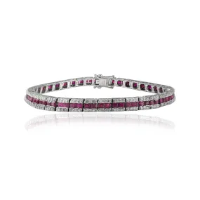 18K Gold Art Deco Ruby Diamond Tennis Bracelet