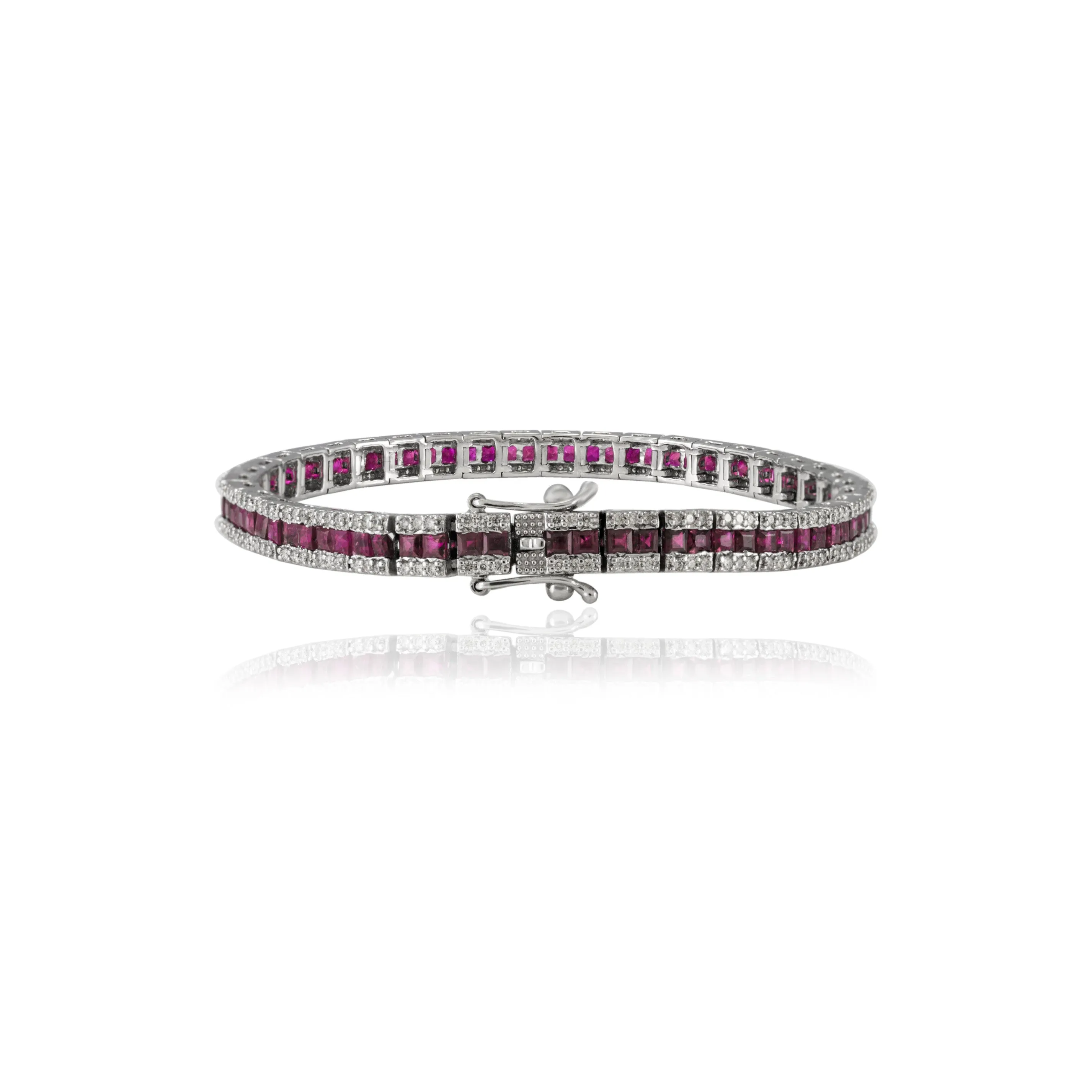 18K Gold Art Deco Ruby Diamond Tennis Bracelet