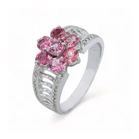 18K White Gold Flower Design with Diamonds and Pink Tourmaline high end ring