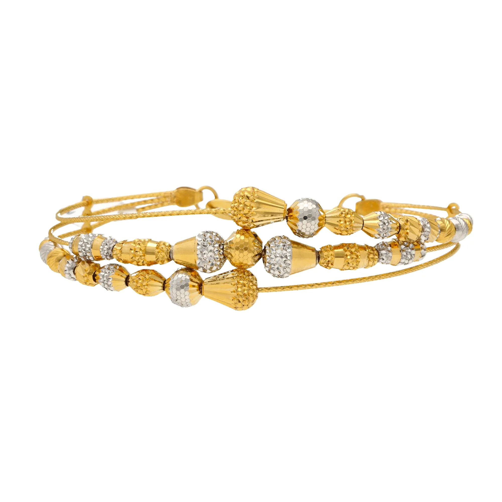 22K Multi-Tone Gold Double Layer Beaded Bangle (15.5gm)