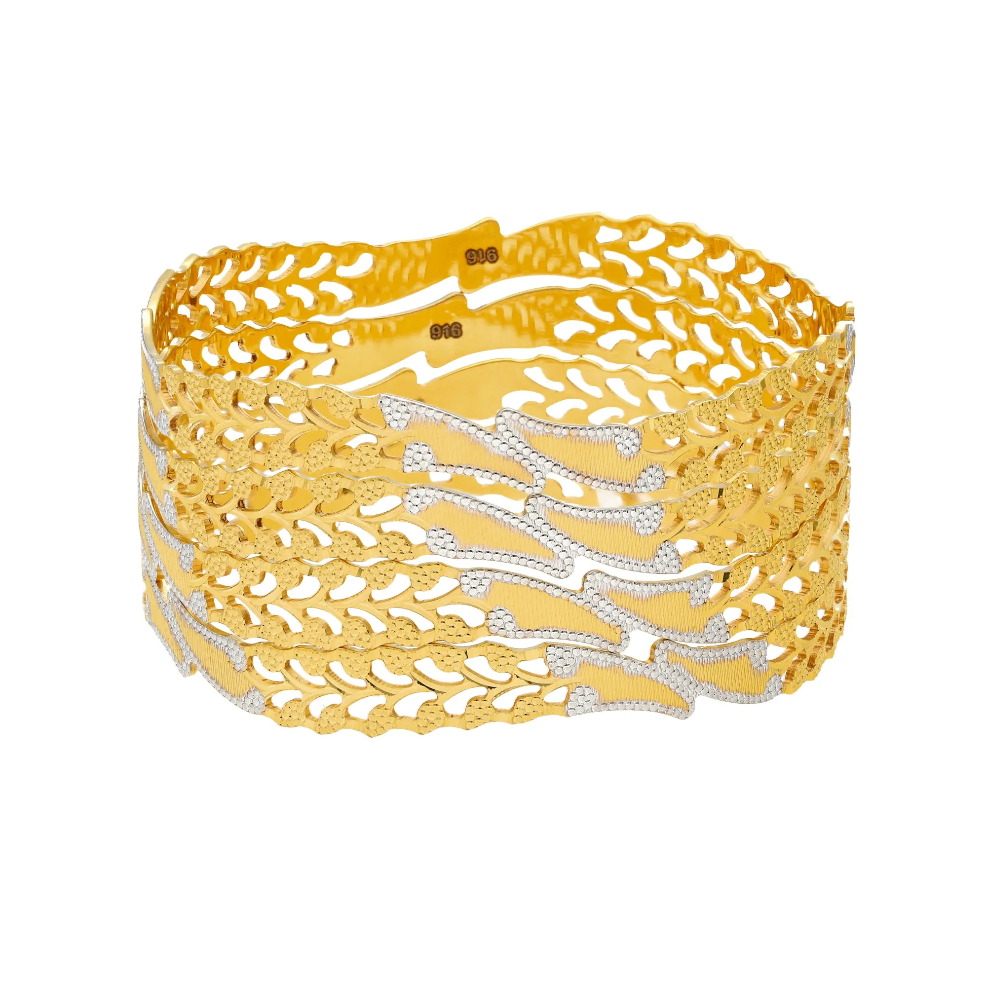 22K Yellow & White Gold Bangle Set of 4 (71.9gm)