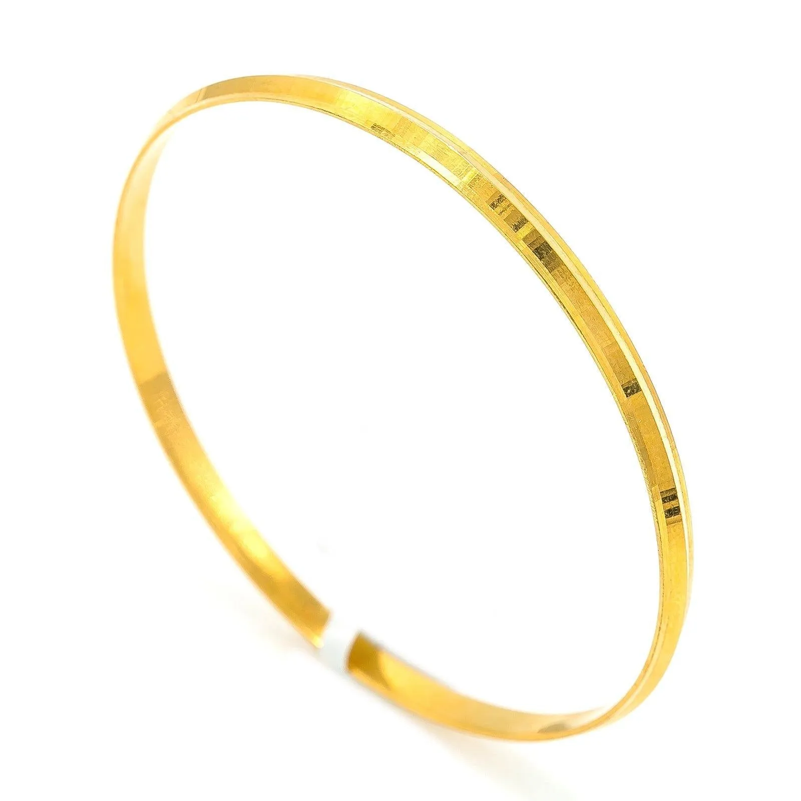 22K Yellow Gold Bangle Kada for Kids W/ Slightly Faceted Frame (14.8gm)