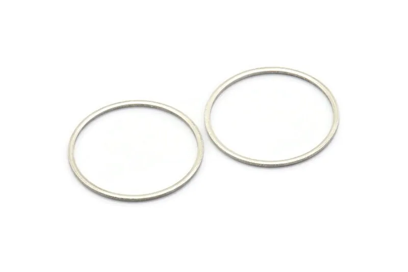 Set of 12 Antique Silver Plated Brass 28mm Circle Connectors (28x1x1mm) - Perfect for Jewelry Making and Craft Projects (A2254 H0584)