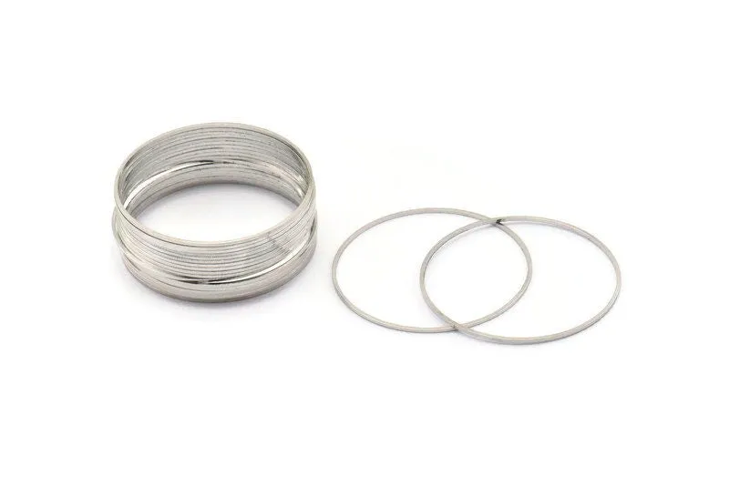 40mm Silver Rings - 48 Silver Brass Circle Connectors (40x0.8mm) D0392