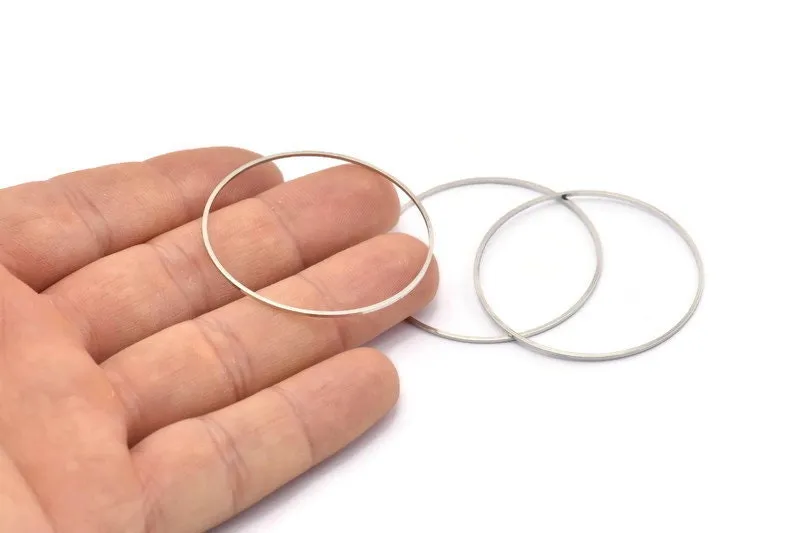 40mm Silver Rings - 48 Silver Brass Circle Connectors (40x0.8mm) D0392