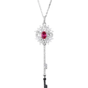 5*7mm Ruby  Diamond Key Pendant Necklace