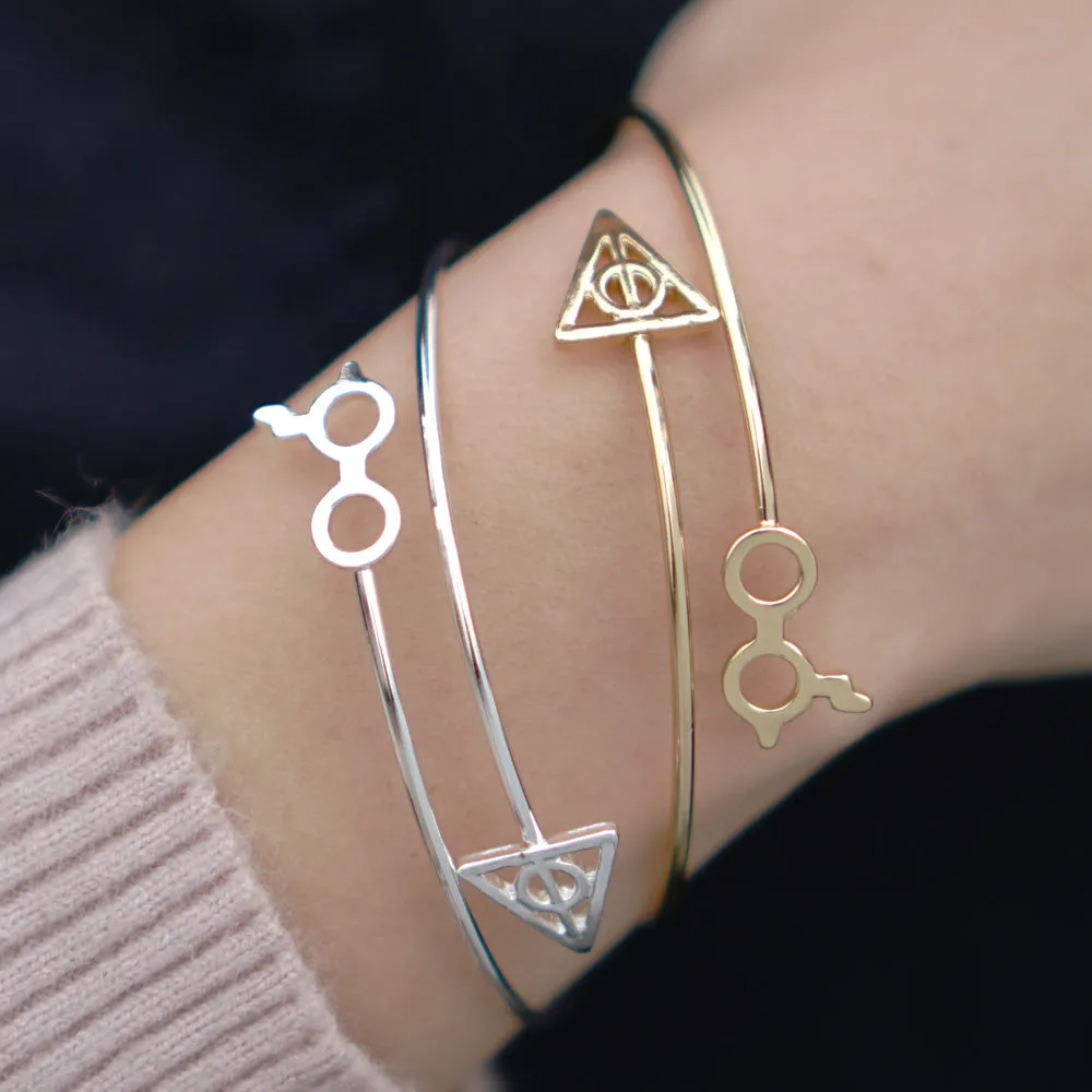 60mm Adjustable open Brass Harry Potter Deathly Hallows Cuff Bracelet bride bracelet Simple Jewelry plated silver 1pcs