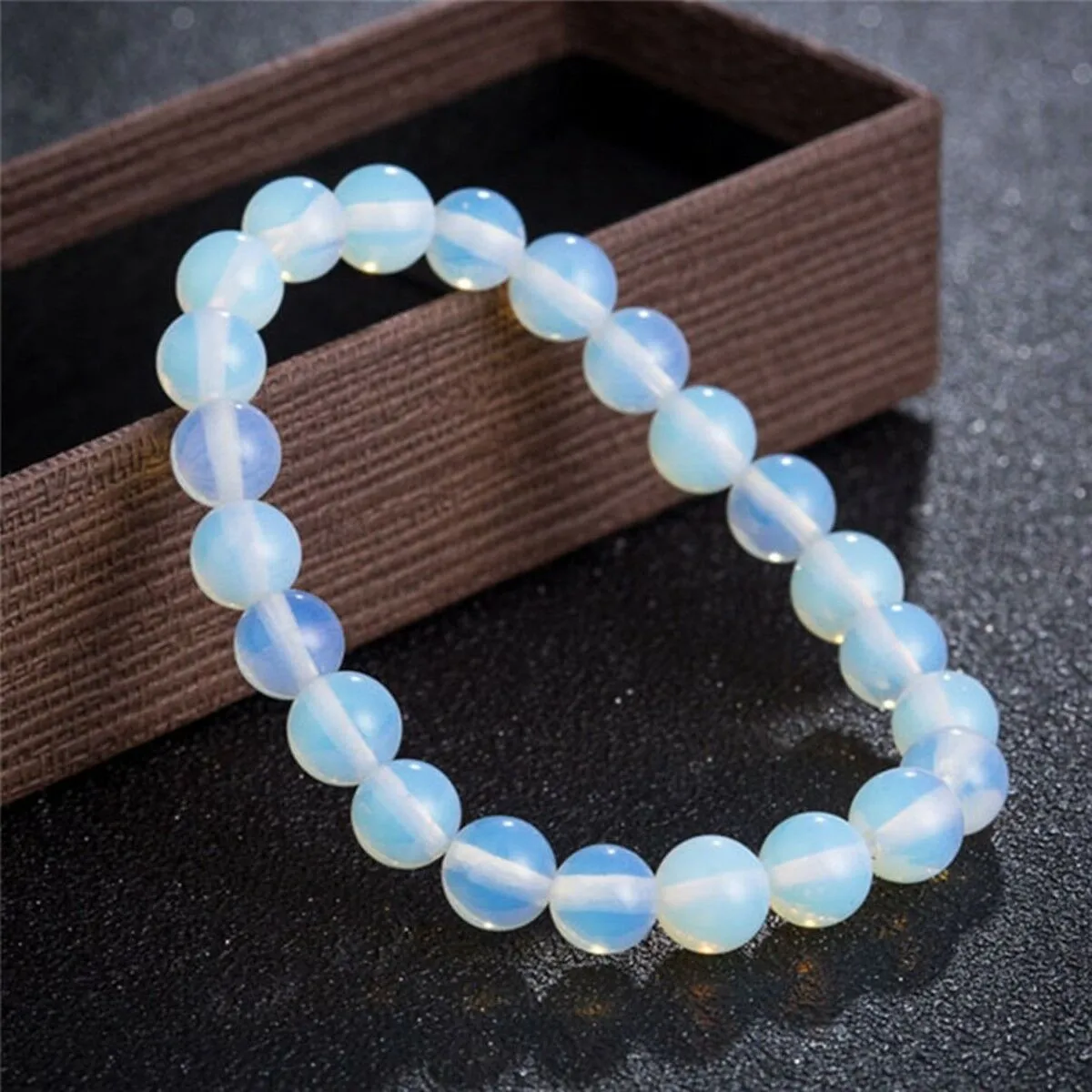 8mm Natural Rainbow Moonstone Bead Bracelet