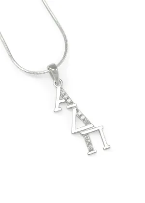 Alpha Delta Pi Sterling Silver Diagonal Lavaliere with simulated diamonds