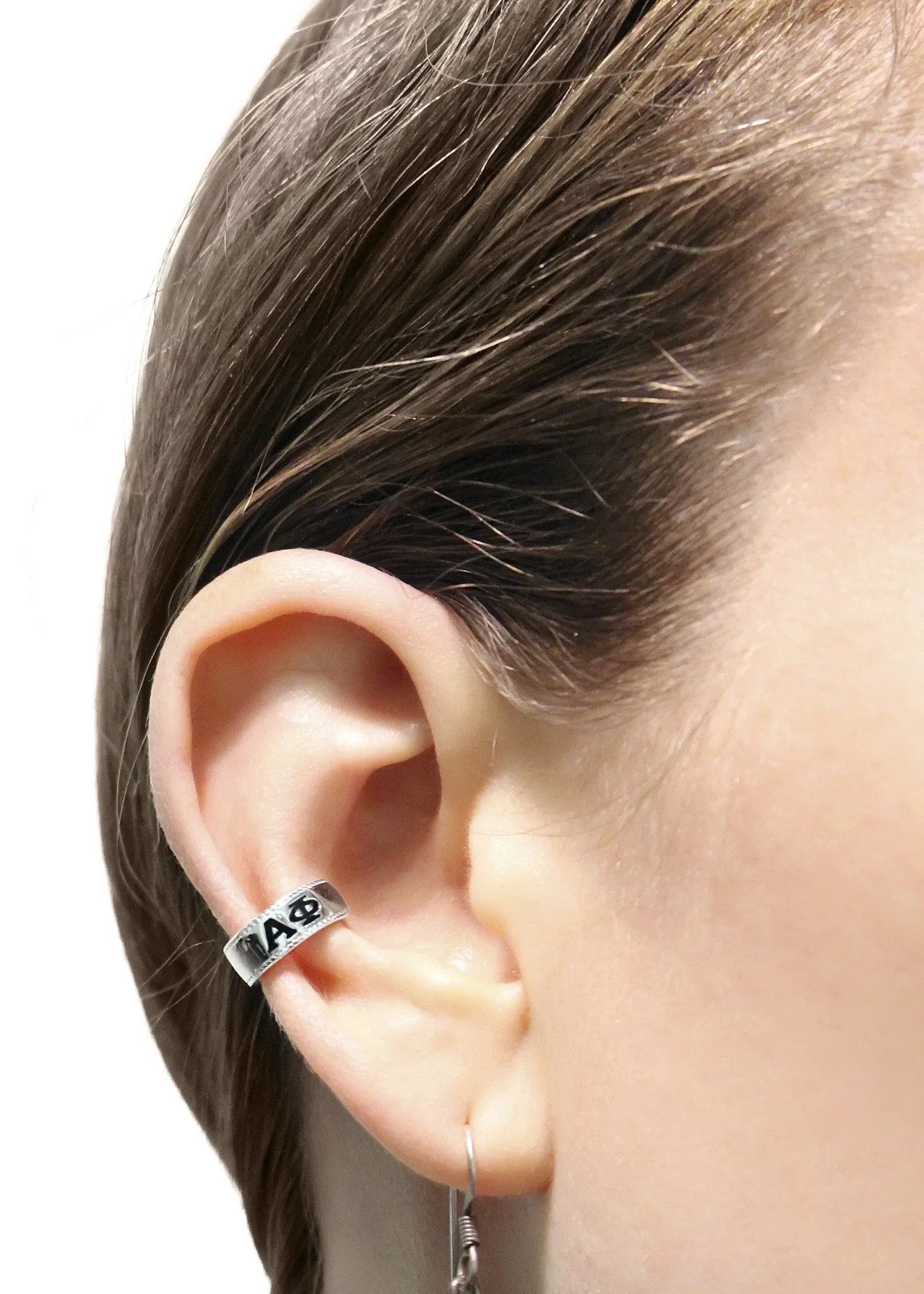 Alpha Phi Sterling Silver Ear Cuff with Black Enamel Greek letters