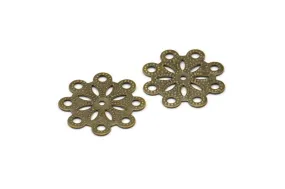 Antique Brass Flower Connector, 25 Antique Brass Filigree Flower Connectors, Charms (18mm)  K161