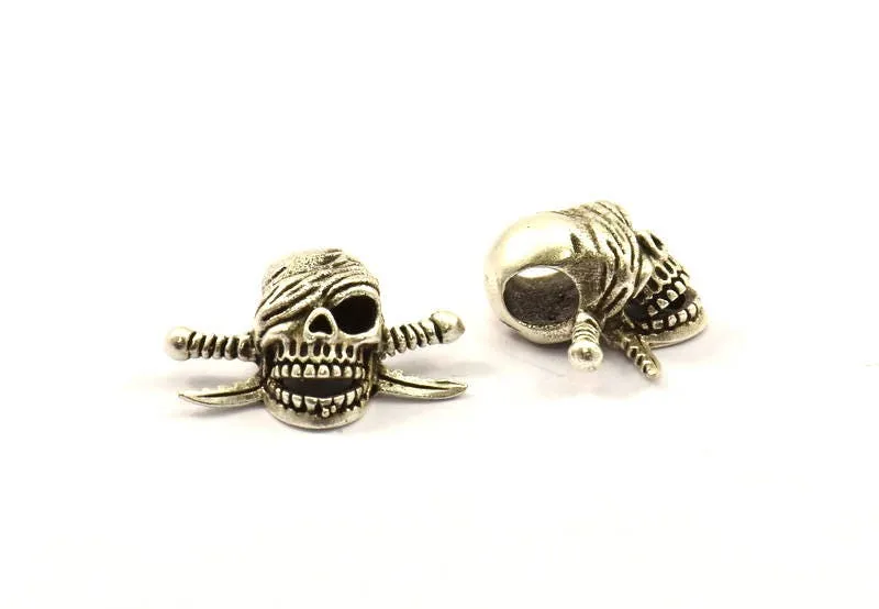 Antique Silver Pirate Finding, 2 Antique Silver Plated Skull Head Bracelet Parts (21x16x8.5mm) N376