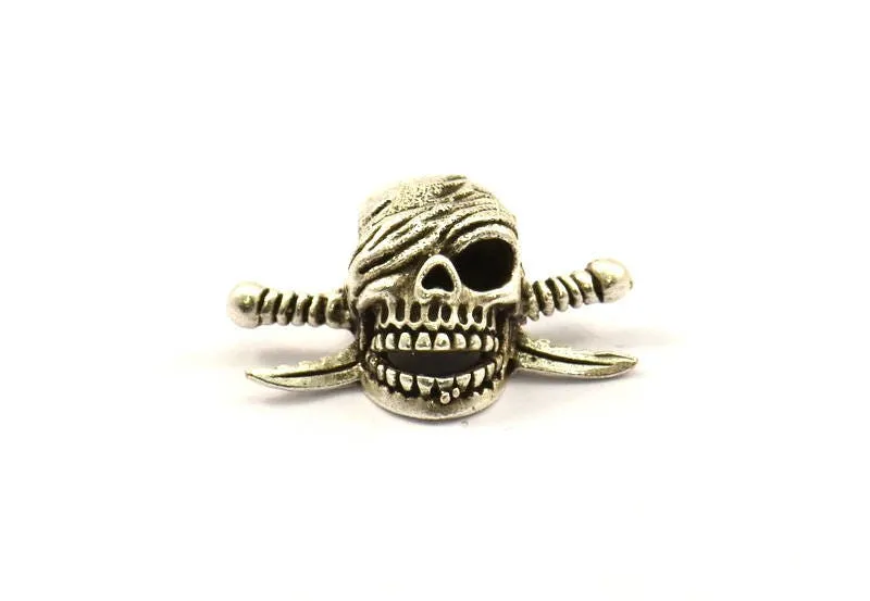 Antique Silver Pirate Finding, 2 Antique Silver Plated Skull Head Bracelet Parts (21x16x8.5mm) N376