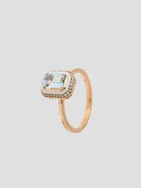 Aquamarine Enamel Ring in Pink Gold