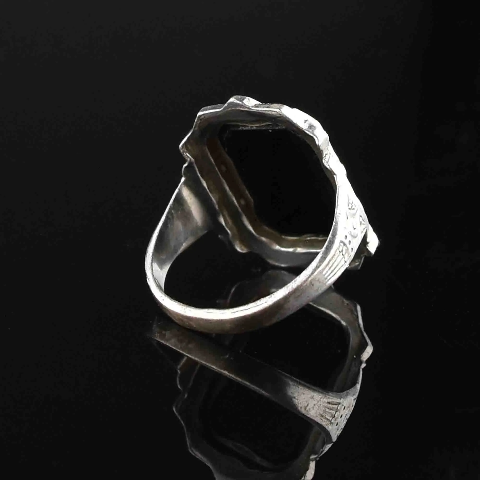 Art Deco Sterling Silver Onyx Marcasite Statement Ring