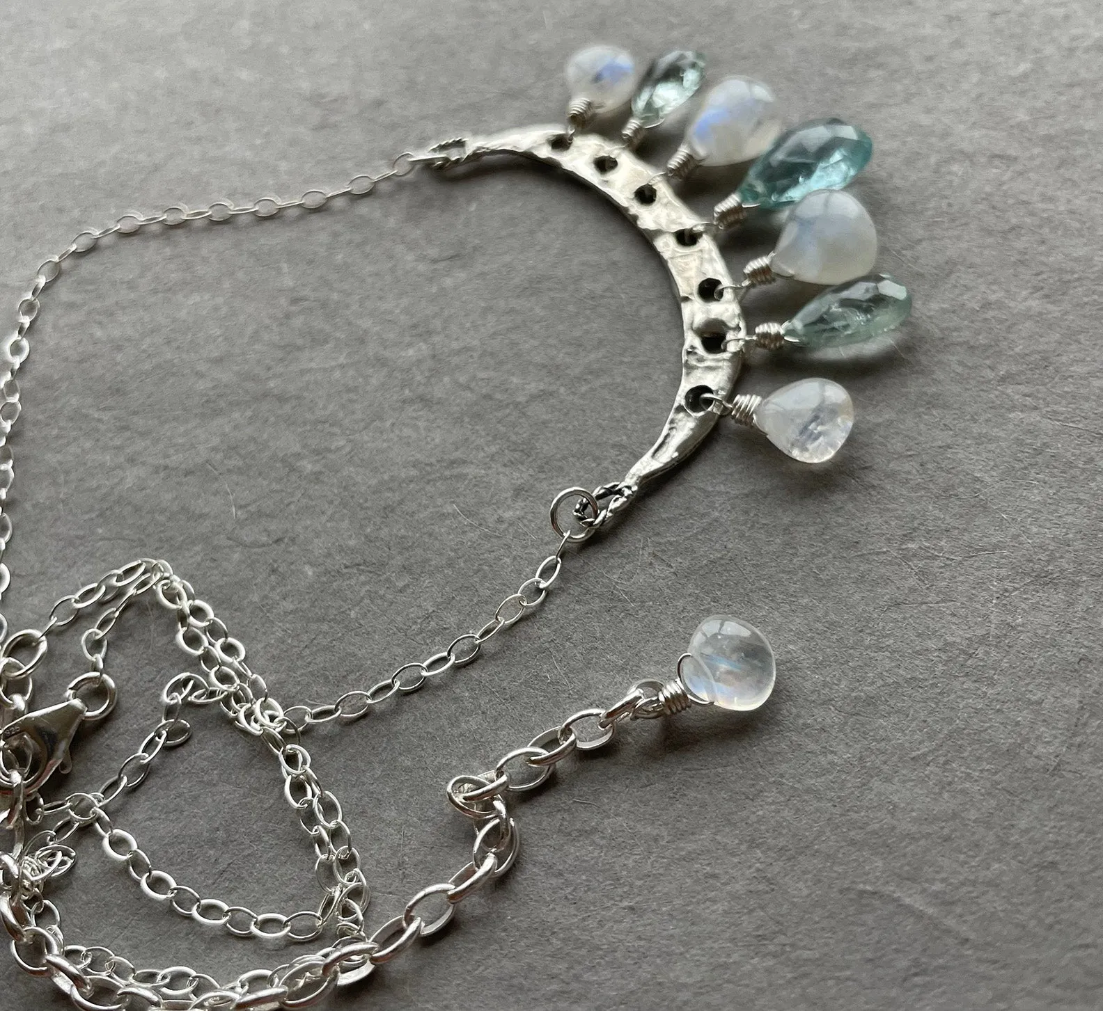 Artisan Aquamarine and Moonstone Necklace, Adjustable