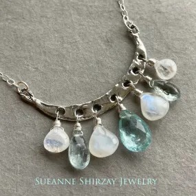 Artisan Aquamarine and Moonstone Necklace, Adjustable