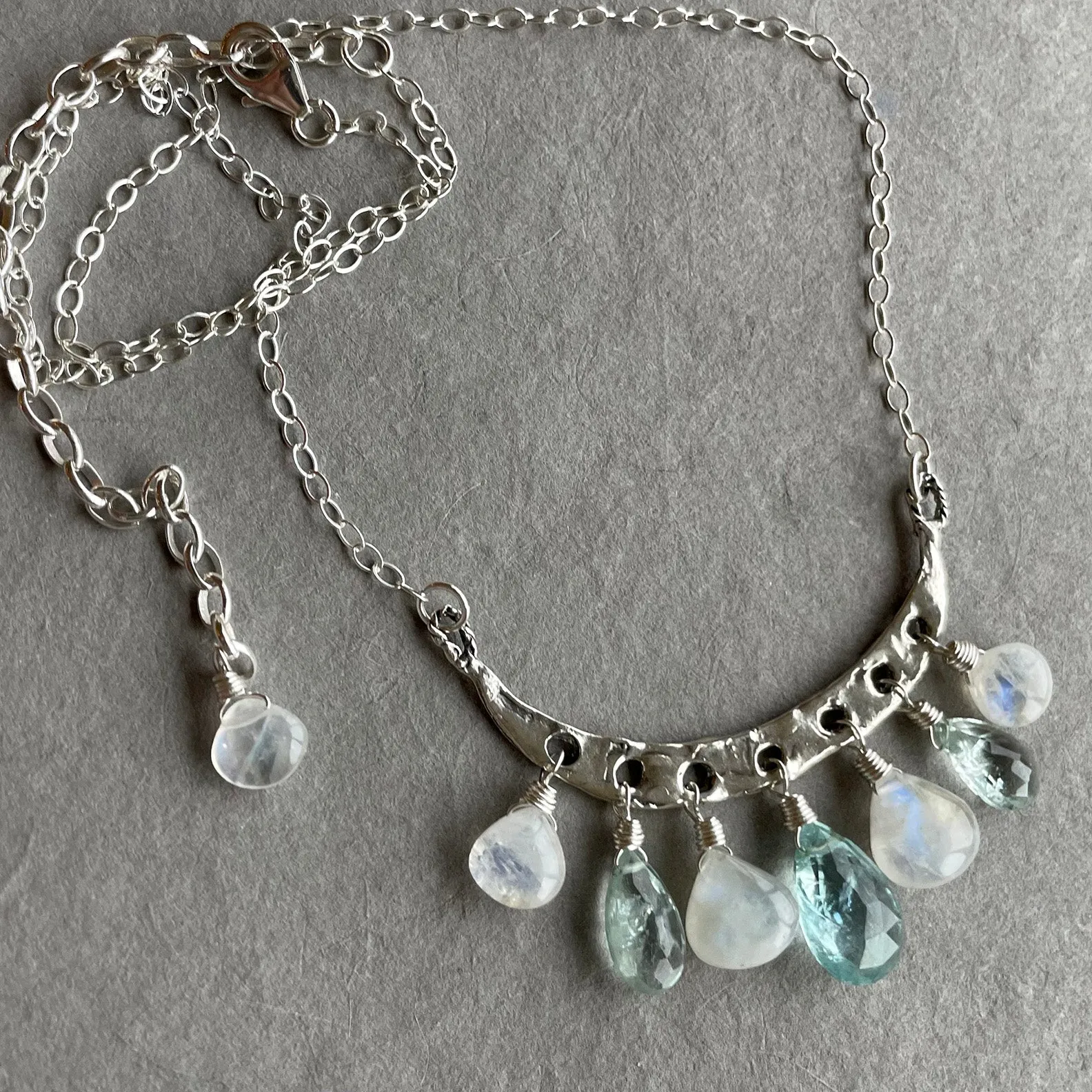 Artisan Aquamarine and Moonstone Necklace, Adjustable