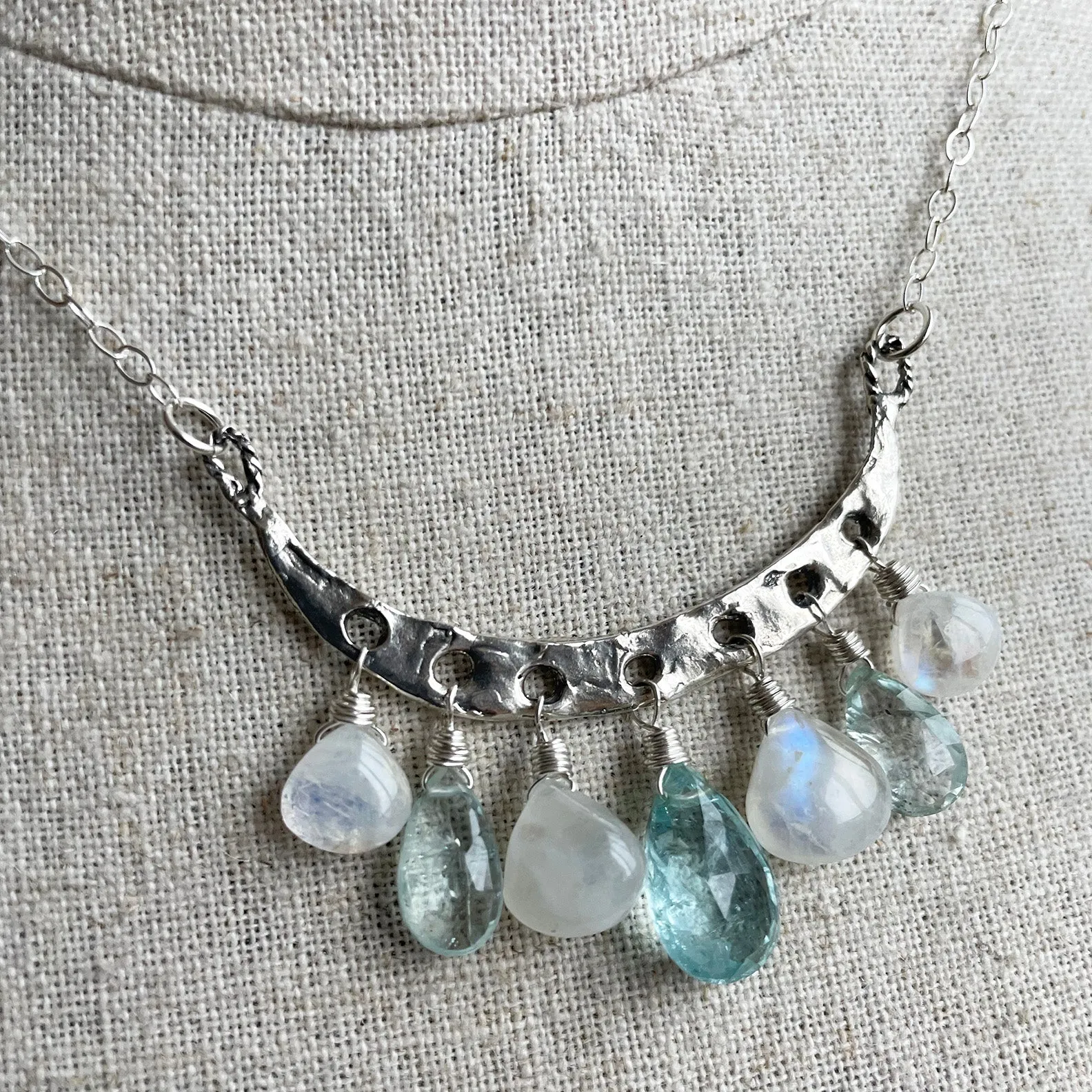 Artisan Aquamarine and Moonstone Necklace, Adjustable