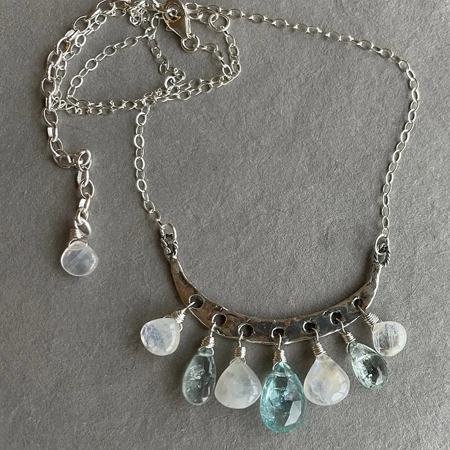 Artisan Aquamarine and Moonstone Necklace, Adjustable