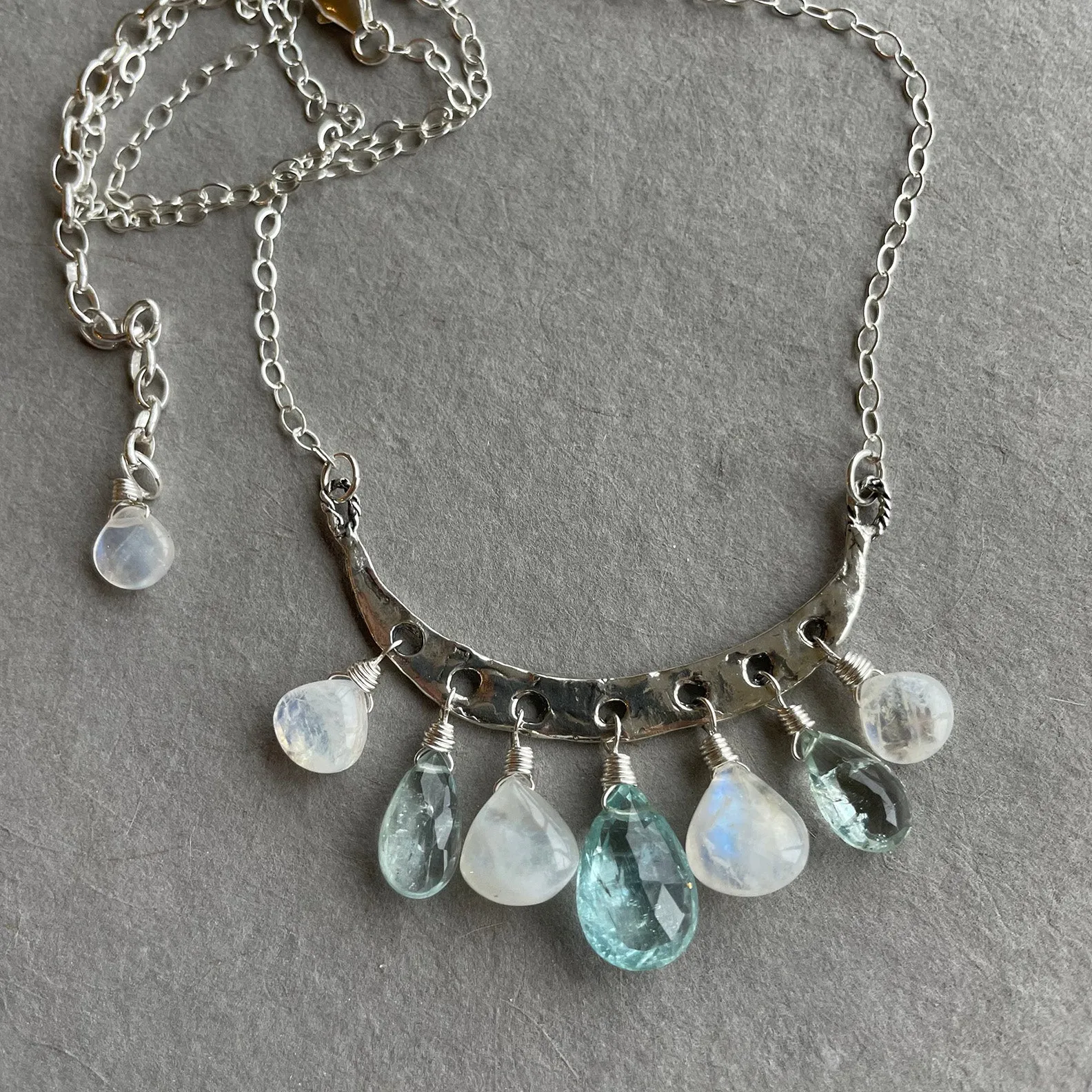 Artisan Aquamarine and Moonstone Necklace, Adjustable