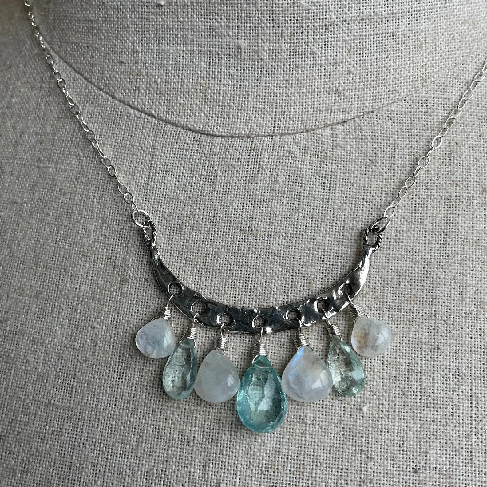 Artisan Aquamarine and Moonstone Necklace, Adjustable