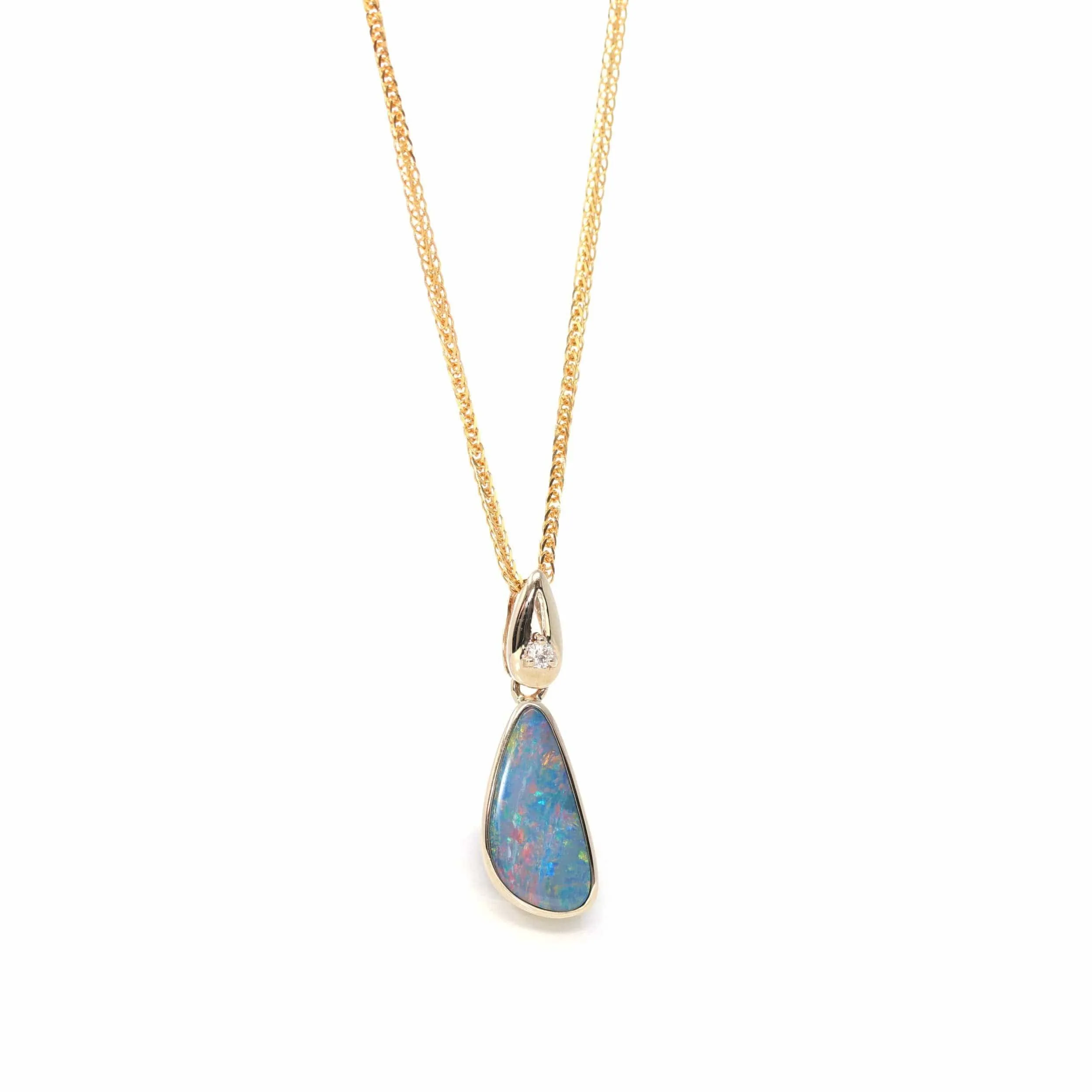 Baikalla 14k Yellow Gold Freeform Australian Blue Opal Bezel Set Necklace