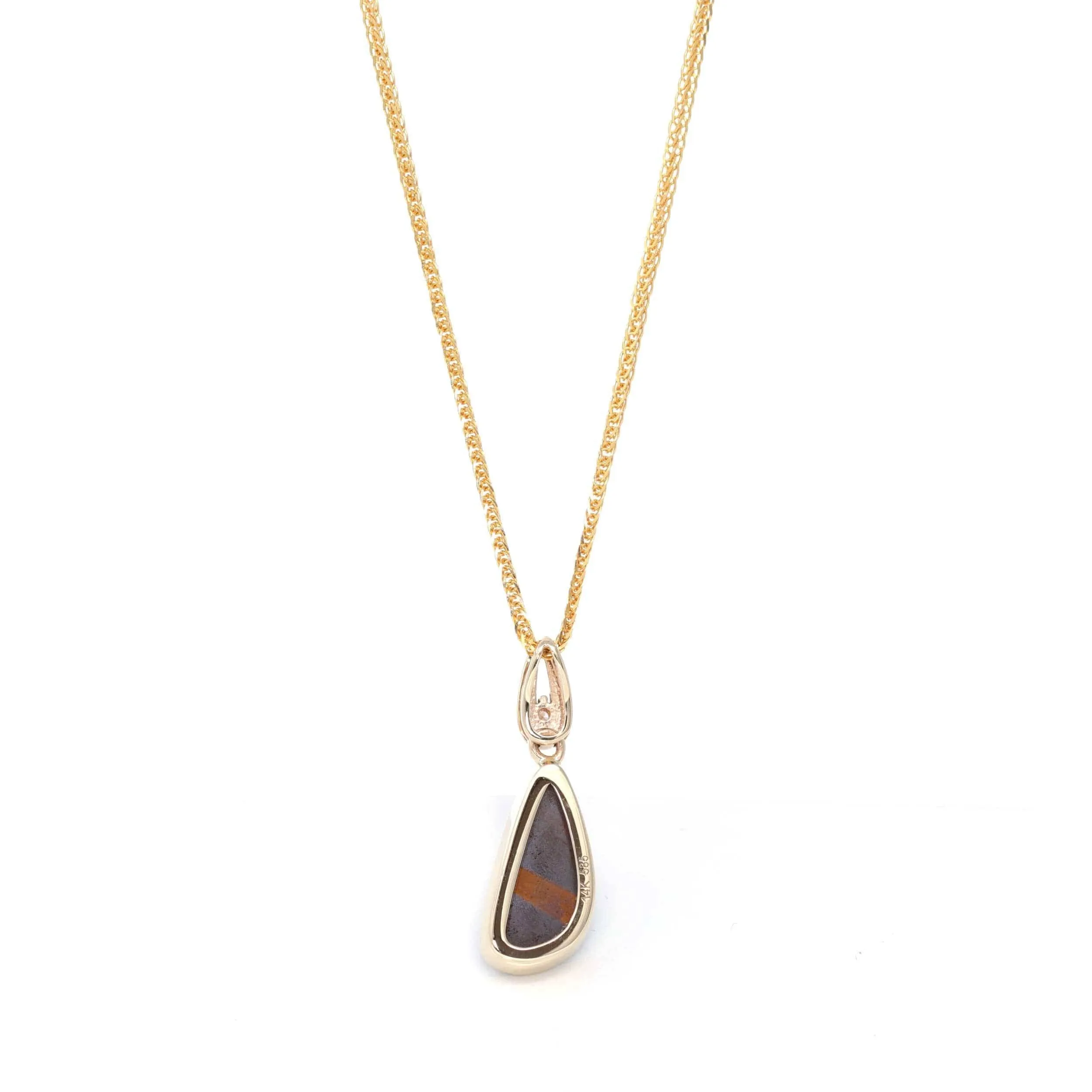 Baikalla 14k Yellow Gold Freeform Australian Blue Opal Bezel Set Necklace