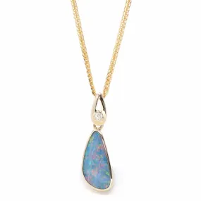 Baikalla 14k Yellow Gold Freeform Australian Blue Opal Bezel Set Necklace