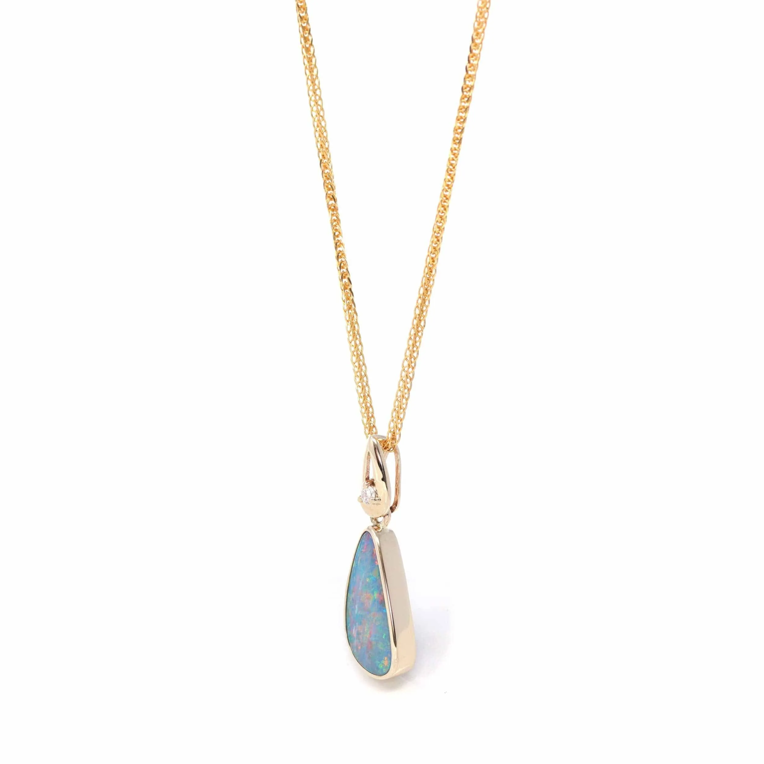 Baikalla 14k Yellow Gold Freeform Australian Blue Opal Bezel Set Necklace