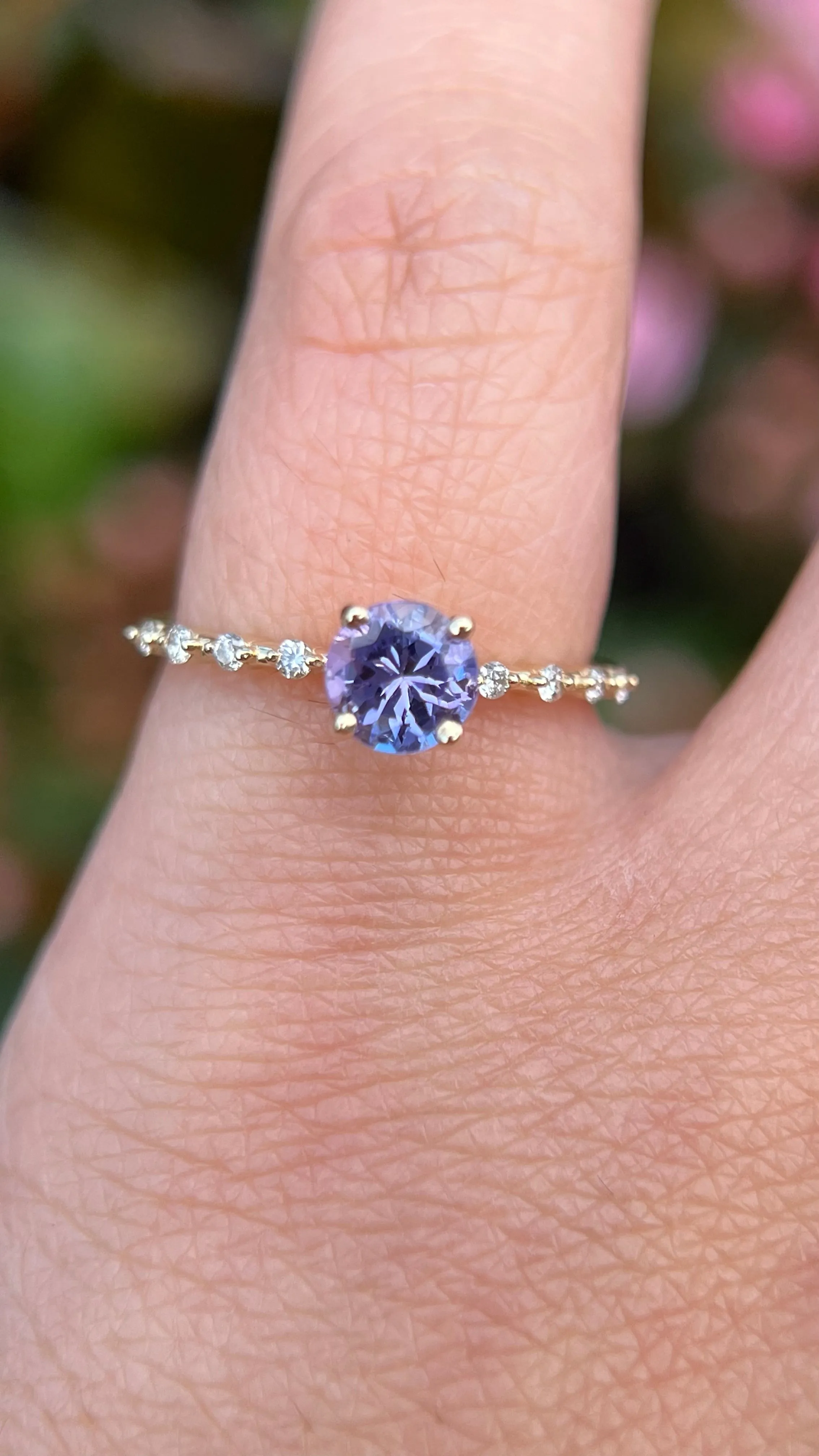 Bella 5.5mm 0.70ct Round Tanzanite Spaced Diamond Ring 14K Gold DFR039