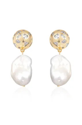 Bezel Ball Drop Pearl Earrings