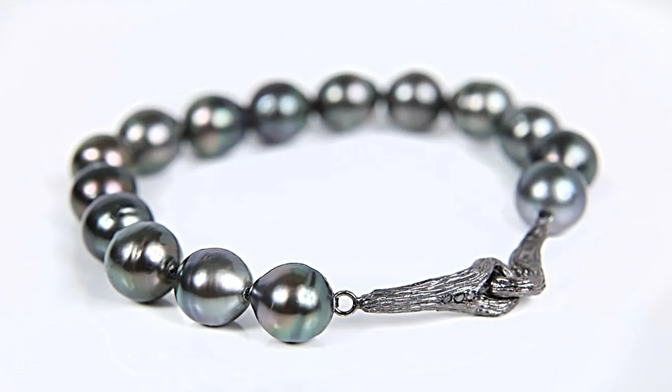 Black South Sea Pearl, Black Diamond, and Gold Bracelet