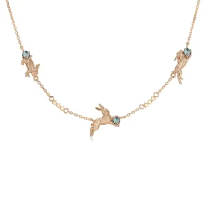 Blue Topaz Gold Leaping Rabbit Choker