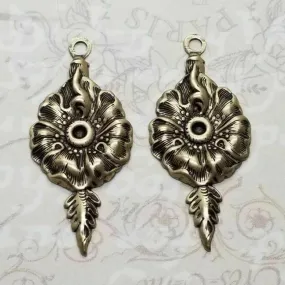 Brass Ornate Pansy Drop Charm x 2 - 96RAT.