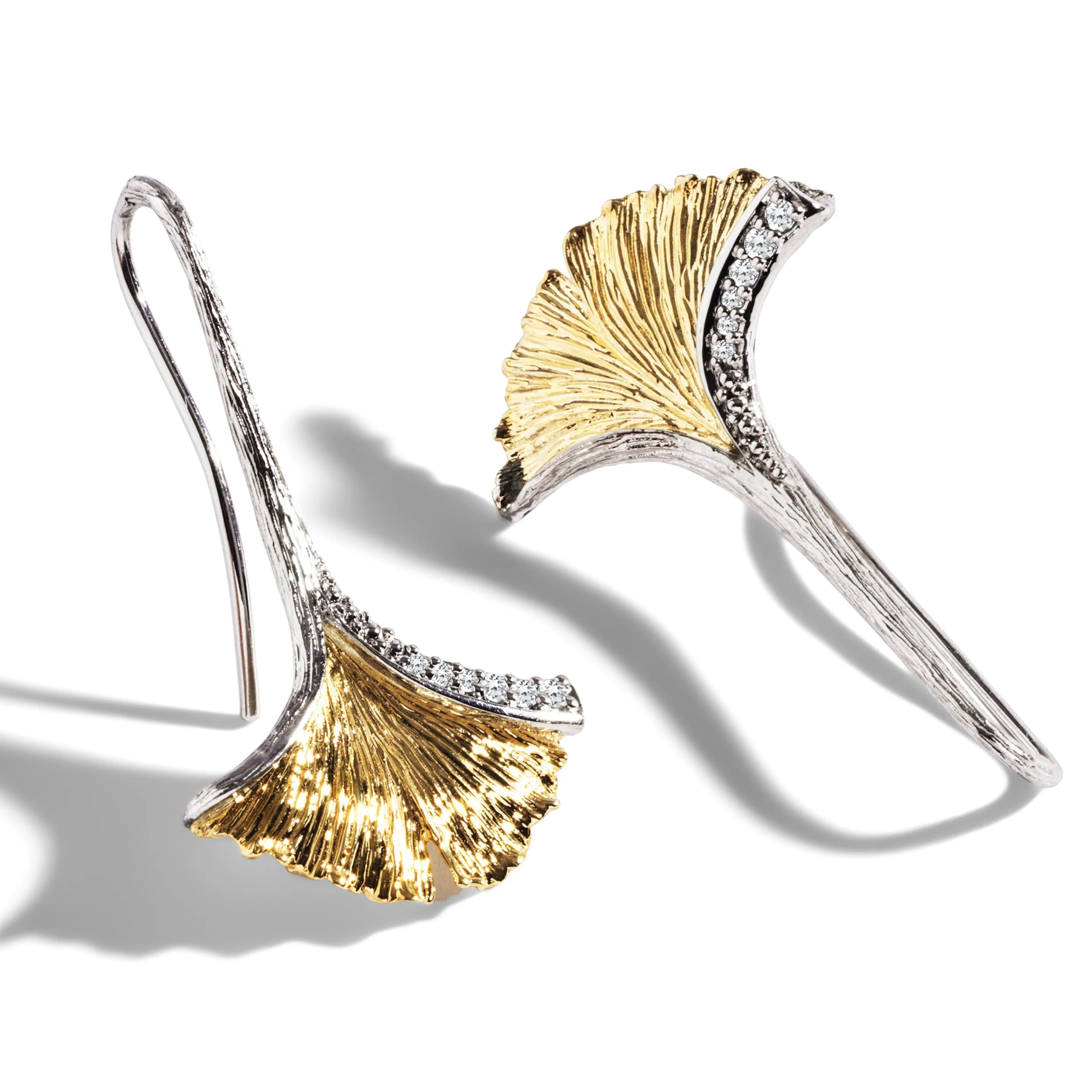 Butterfly Ginkgo Leaf Drop Earrings with Diamonds