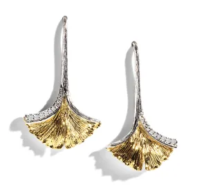 Butterfly Ginkgo Leaf Drop Earrings with Diamonds