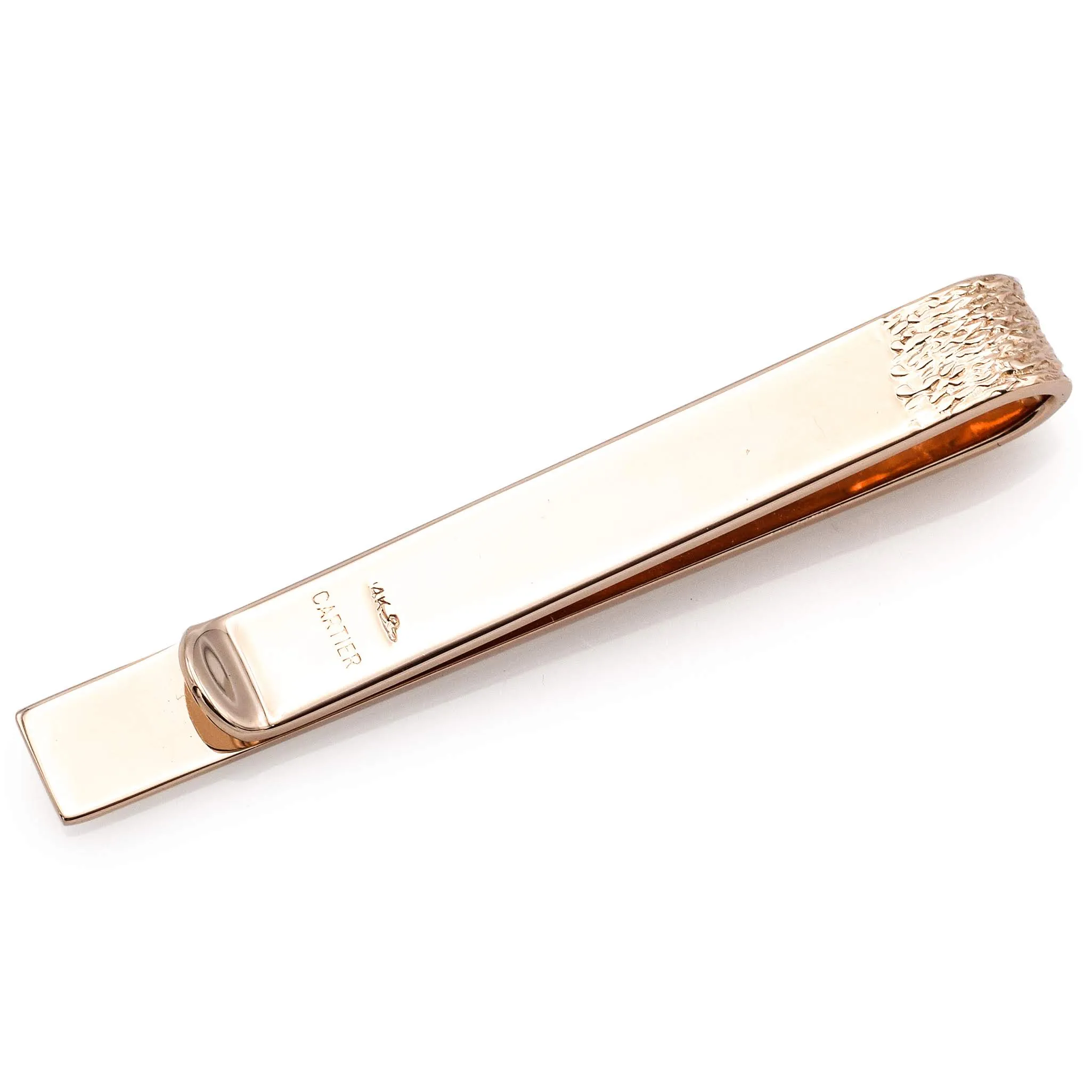 Cartier 14K Rose Gold Etched Men's Tie Clip Bar