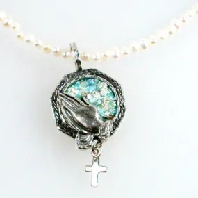 Christian Roman Glass Necklace, Sterling Silver Cross