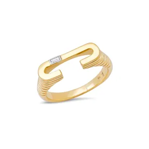 Chunky Textured Initial Baguette Diamond Stacking Ring